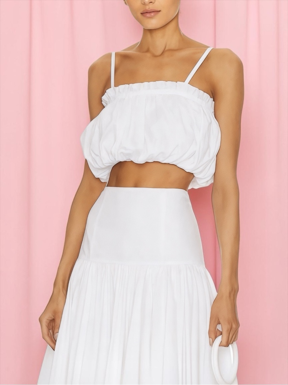 NWT Cinq A Sept Women’s White Ivee Crop Puffball Sleeveless Cropped Top Size XXS
